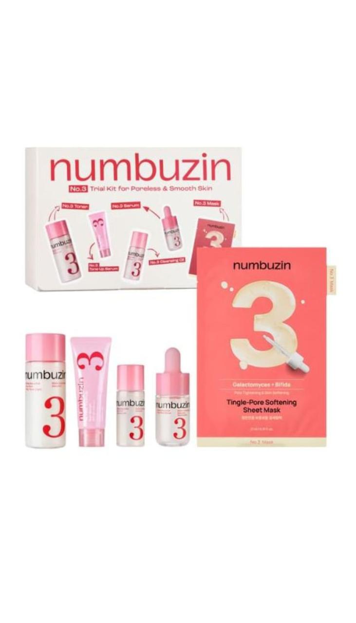Numbuzin – No.3 Trial Kit for Poreless & Smooth Skin 30ml, 10ml, 10ml, 27ml, 7ml