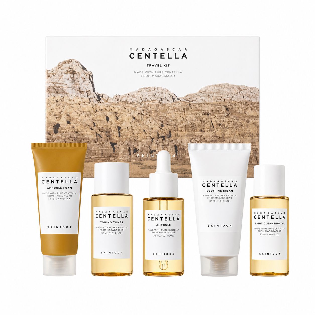 SKIN1004 – Madagascar Centella Travel Kit, 30ml + 30ml + 30ml +30ml + 20ml